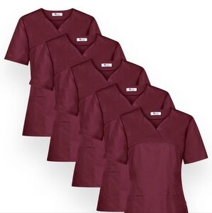 7 Piece Bundle Scrub Work Tops Unisex Mixed Burgandy / Wine / Maroon - Size 2X